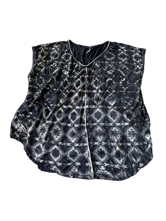 edista Tops - Edista Black Patterned Cap Sleeve Shirt XL